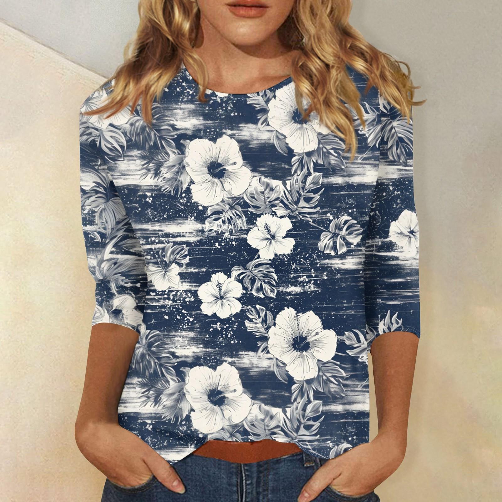 

Женская модная повседневная футболка с круглым вырезом и рукавом 3/4, женский топ M