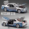 Nou 1:24 Nissan GTR R34 Skylin Fast & Furious Mașină din aliaj Model de sunet și lumină Trage înapoi Jucărie pentru copii de colecție Cadou de aniversare