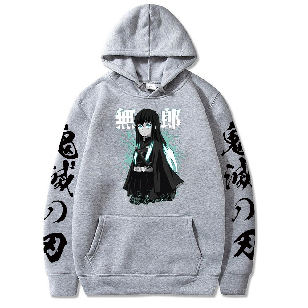 Japan Anime Demon Slayer Tokitou Muichirou Printed Hooded Men Women Oversized Hoodies Harajuku Male Kimetsu No Yaiba Sweatshirt