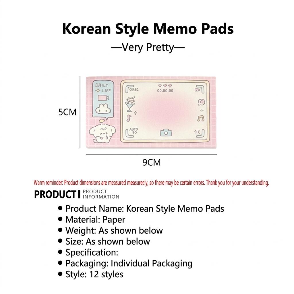 Korean Style Cute Memo Pad 100 Sheets Non-Sticky Notepad Kawaii Ins Stationery for Journaling Planner Scrapbooking School Office