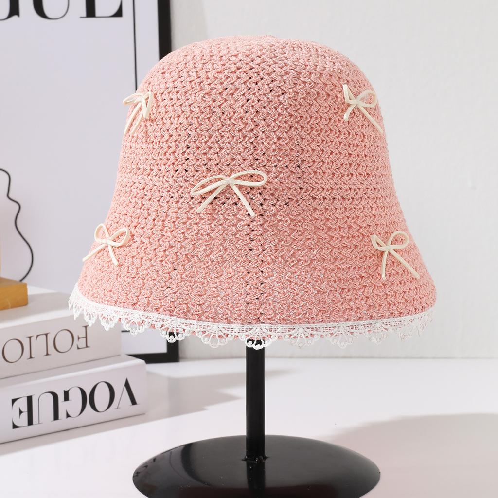 New Hollow Bucket Hat Women's Summer Breathable Sunscreen Hat Sweet Bow Sunshade Bucket Hat