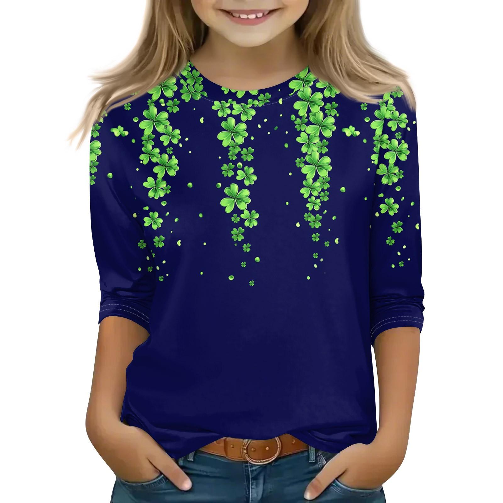 

Топы с принтом для девочек 5-16 лет с круглым вырезом и рукавами 3/4 Футболки Модные топы Наряды Футболки 140 тёмно-синий