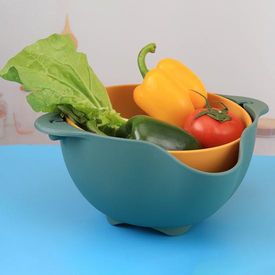 Dobbeltlags avløpskurv med håndtak avtakbar matvarekvalitet PP frukt grønnsaksavløp Tørketrommel Vaskekurv