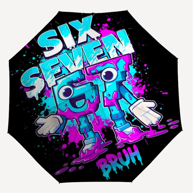 1PC Six Seven Bruh Automatic Open/Close Umbrella with Windproof, 8-Rib Sturdy Canopy, Durable Ribs, Fashionable Design,1231A