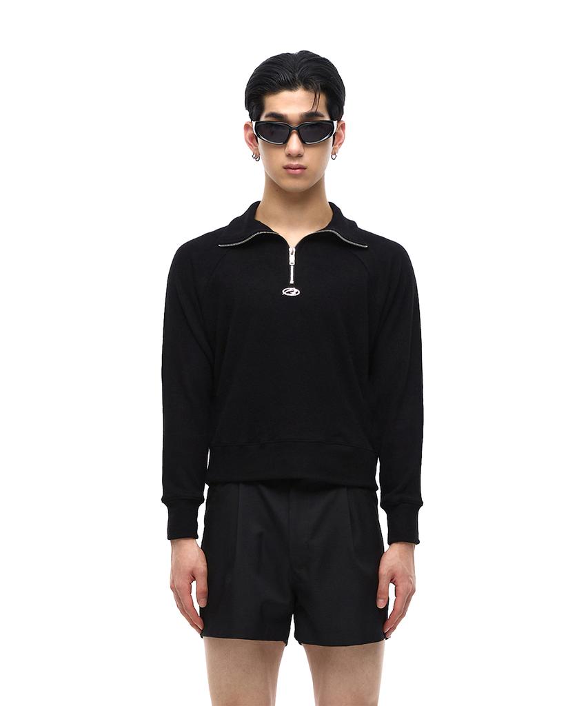 MORE THAN BLACK Logo Zip Up Crop Knit