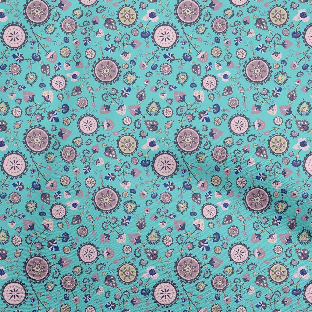 oneOone Cotton Flex Dusty Green Fabric Asian Suzani  Dress Material Fabric Print Fabric By The Yard 40 Inch