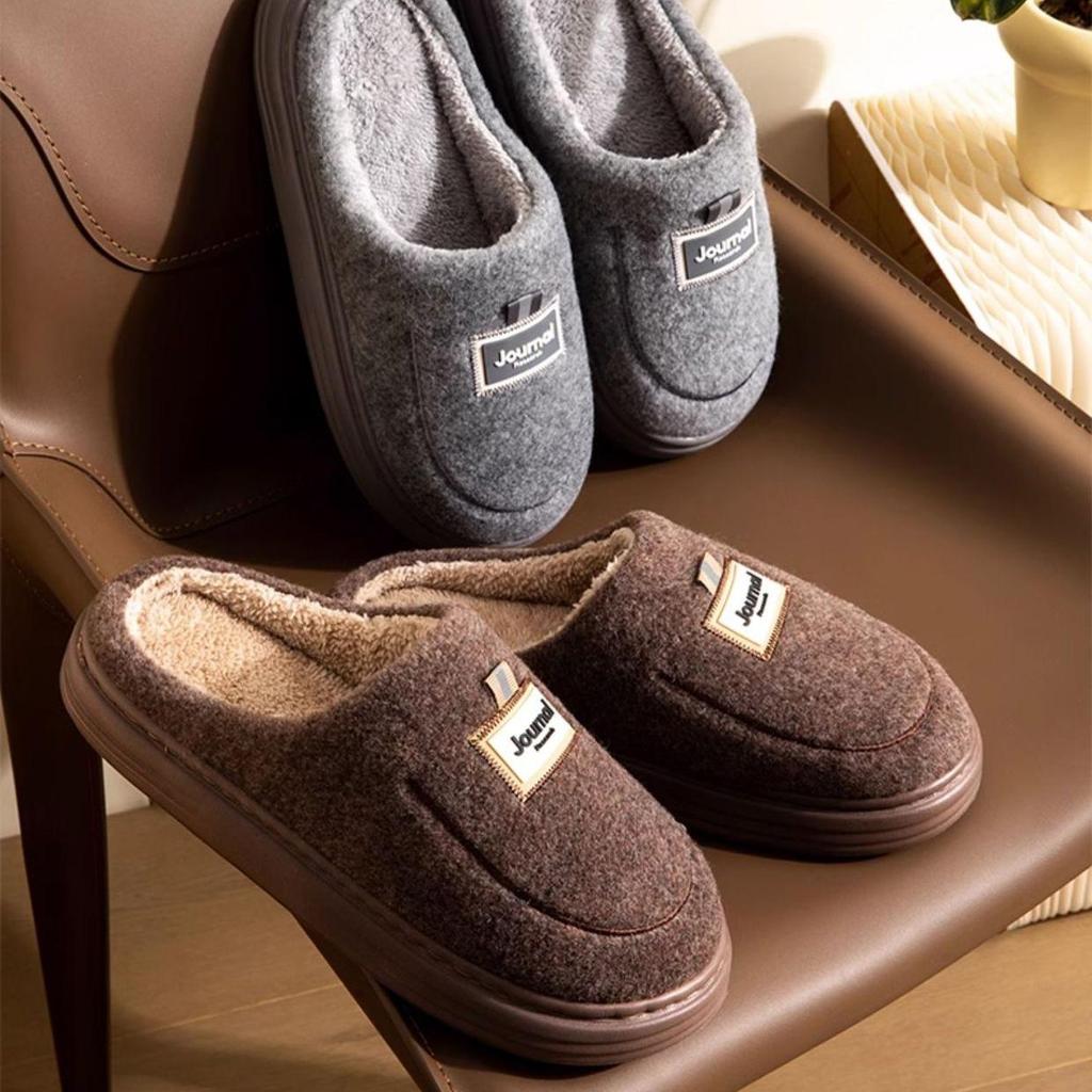 Men Winter Plus Size Cotton Slippers Casual Warm Indoor Cotton Shoes Anti Slip Flat Bottom Woolen Slipper Shoes 40-51