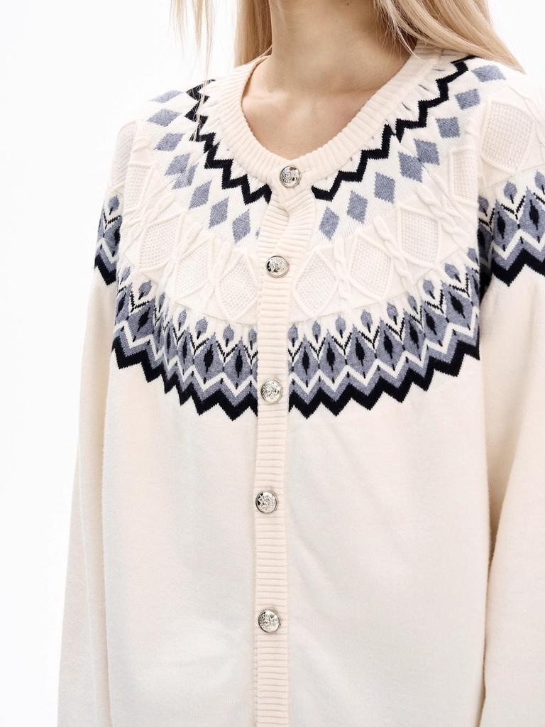 Unisex Retro Fair Isle Knit Cardigan - Autumn/Winter Casual Raglan Sweater