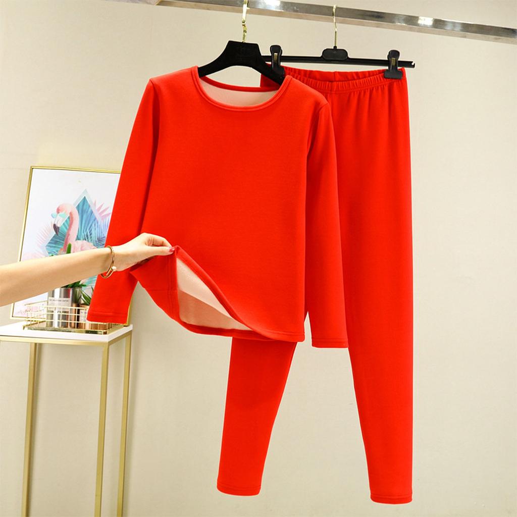 Ladies' Casual And Comfortable Round Neck Warm And Plush Sleepwear And Sleeping Pants Plus Plus Plus Size Inner Set
