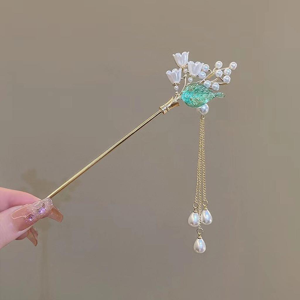 Chinese Style Vintage Hairpin Elegant Flower Vine Jade Stone Hair Stick Hanfu Cheongsam Evening Dress Hair Decor Accessories