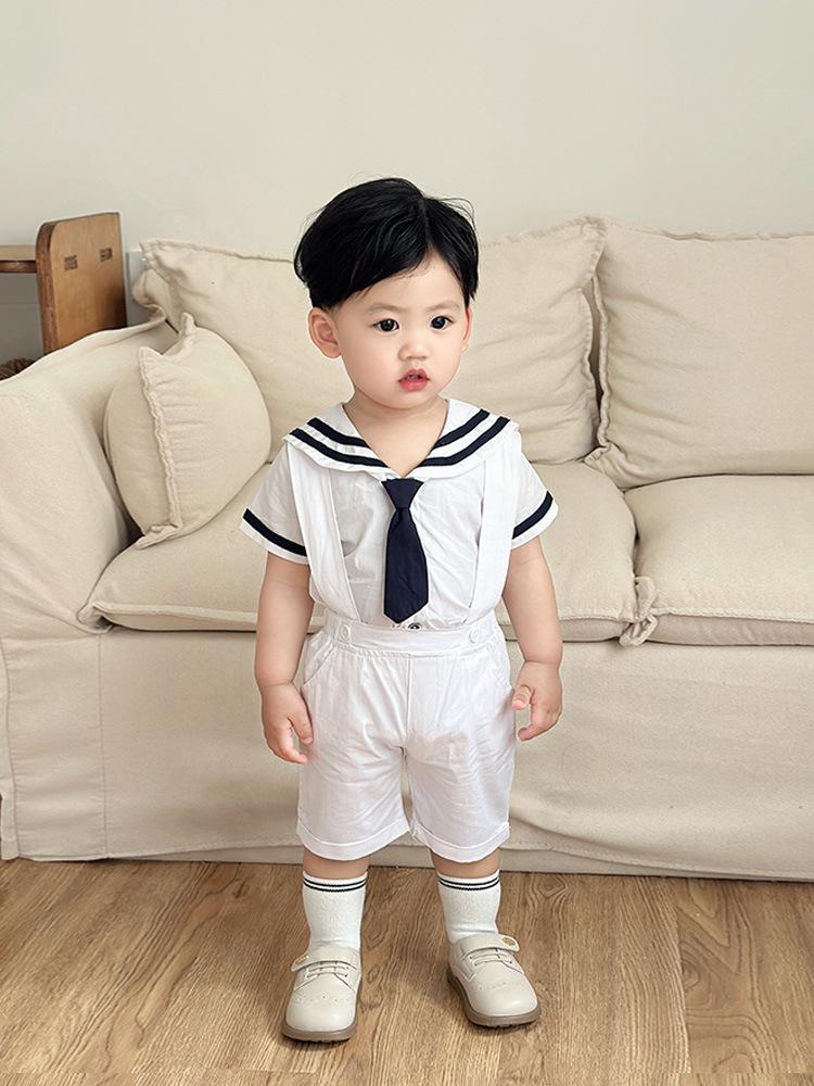 Summer Short Sleeve Sailor Navy Uniform Boys Two-Piece Set