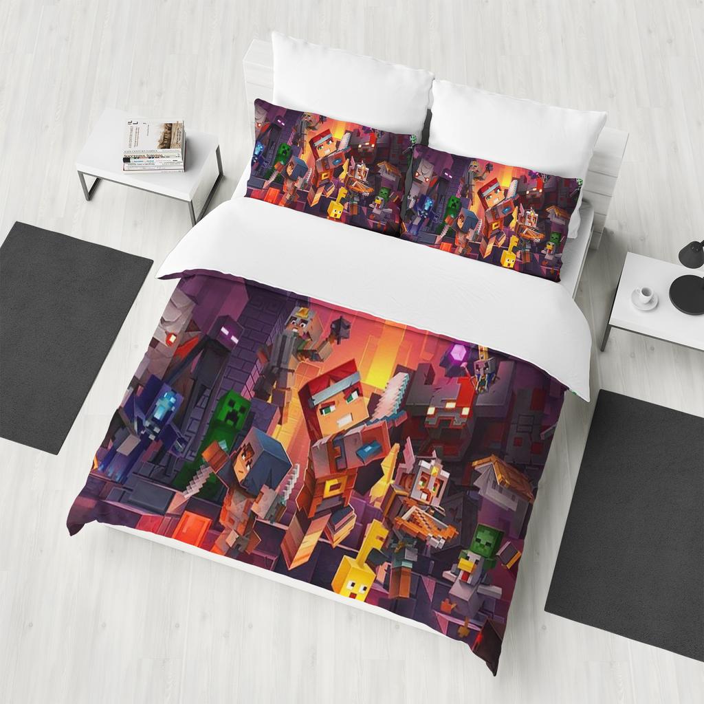 M-Minecraft 100% PolyesterAnime Printed Bedding Set Duvet Cover Queen Cotton Cute Printed Cartoon Quilt Cover
