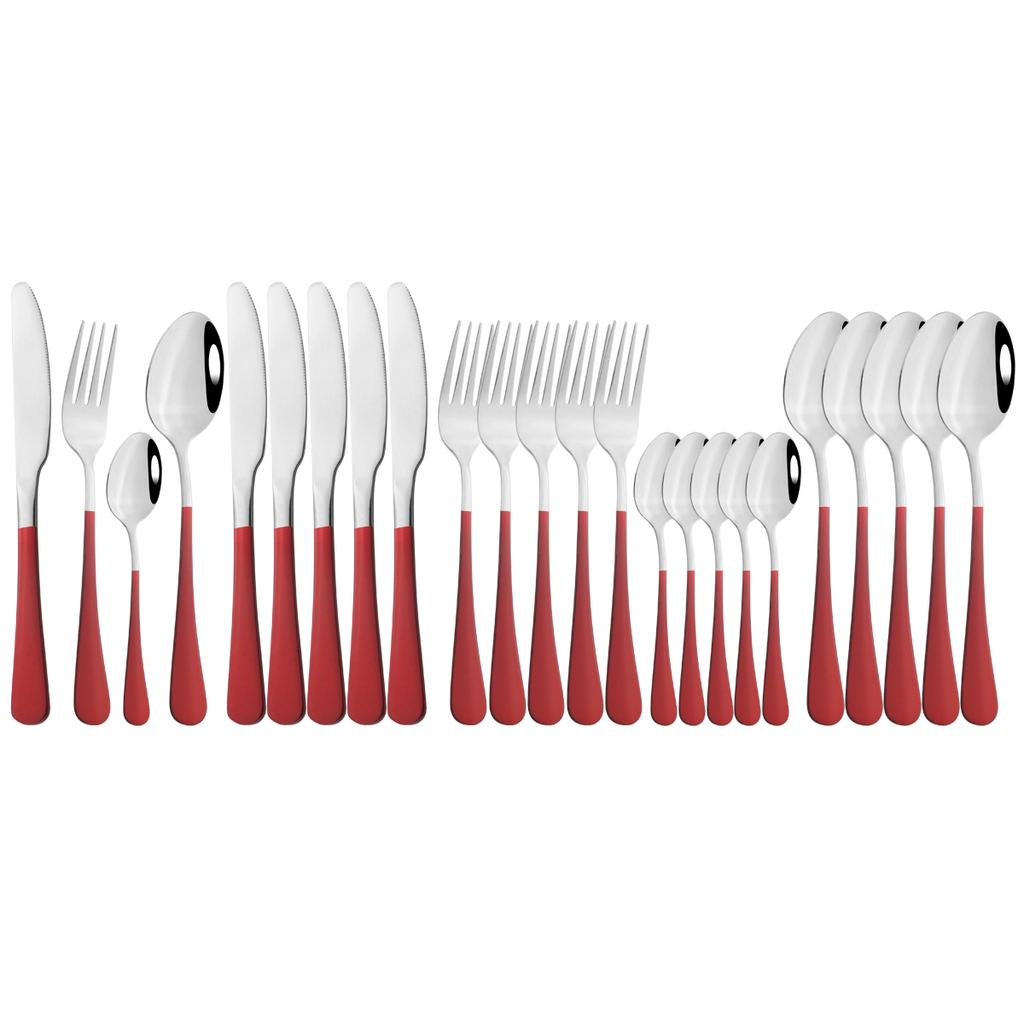 Vícebarevná 24dílná sada jídelního nádobí Nůž Vidlička Kávová lžička Sada příborů Západní nerezové nádobí Kuchyňské příbory Stříbrné příbory