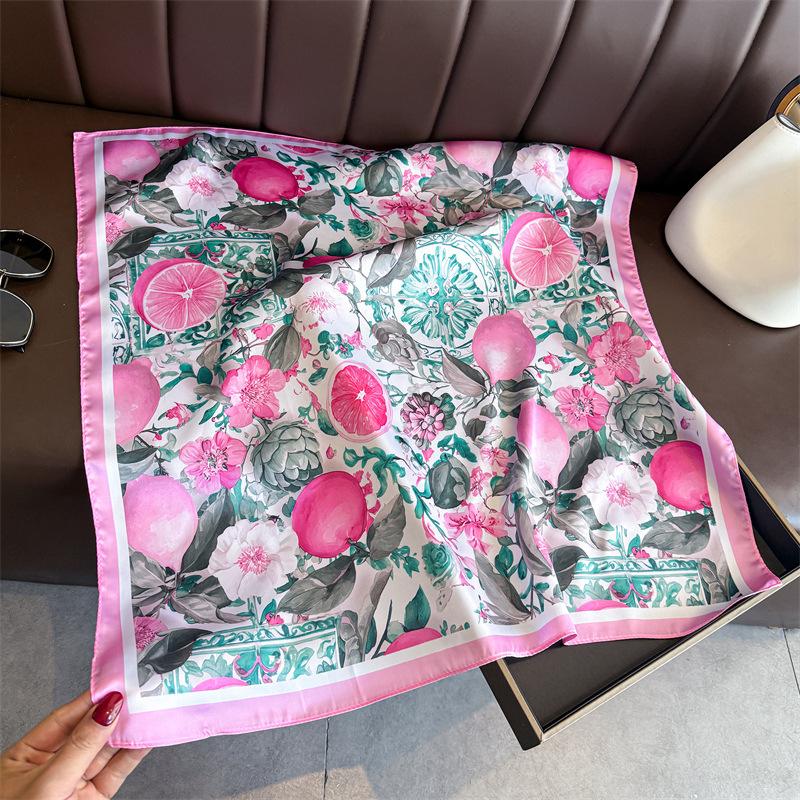 Mode Print Zijden Haarbanden Zomer Citroen Sjaal Dames Nieuw Elegante Bandana Nekdoek Hoofdbanden Foulard Dames Sjaals 70x70cm gray