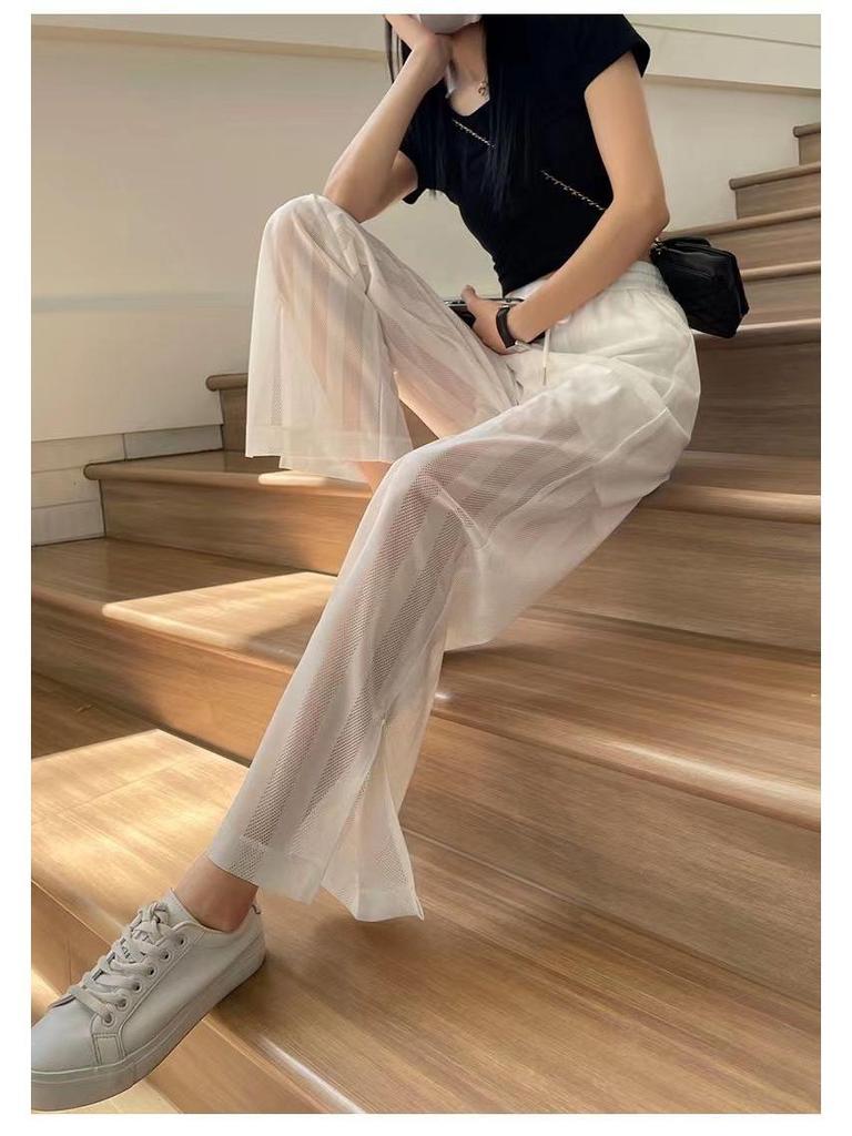 Women's Wide-Leg Mesh Split Pants – Spring/Summer 2026 Style, Sun Protection, Loose Fit, Straight Long Casual Pants