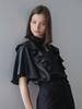 CAHIERS [CAHIENNE] Loose-fit Key Holder Neckline Ruffle Blouse_black