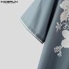 INCERUN Men Lapel Short Sleeve Floral Print Casual Oversized Shirts