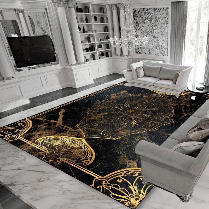 Luxury Black Gold Living Room Decoration Carpet Modern Home Lounge Soft Large Area Rugs Washable Dining Room Porch Floor Mats