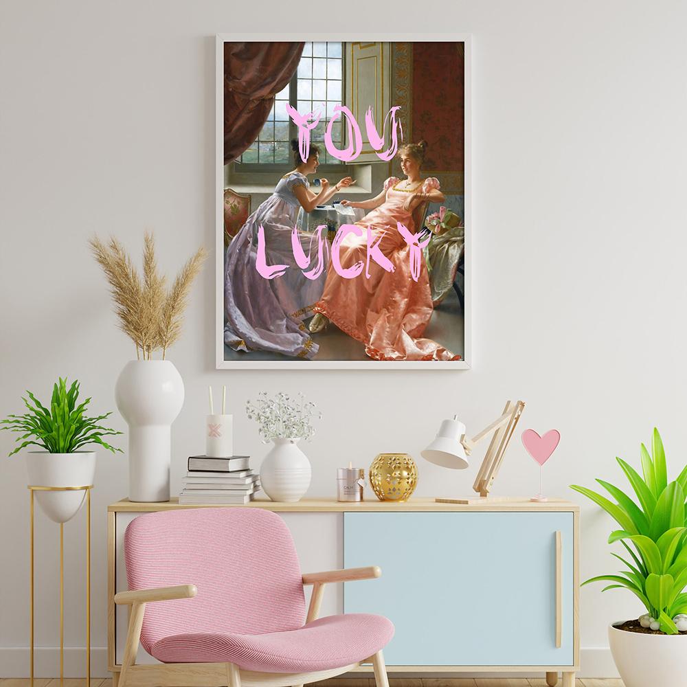 Lost In Music Vintage Female Art Portrait Musician Funny Lady Quote Poster Retro Woman Canvas Painting Lucky Room Home Decor