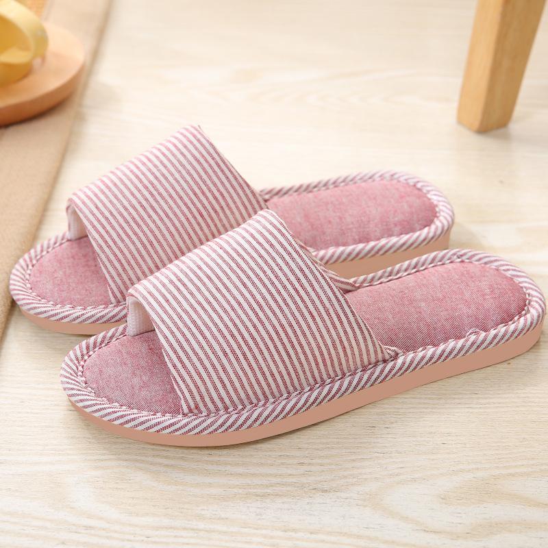 Gestreifte Leinen Hausschuhe - Vier Jahreszeiten Indoor Baumwolle Herren & Damen Dicke Sohle Hausschuhe