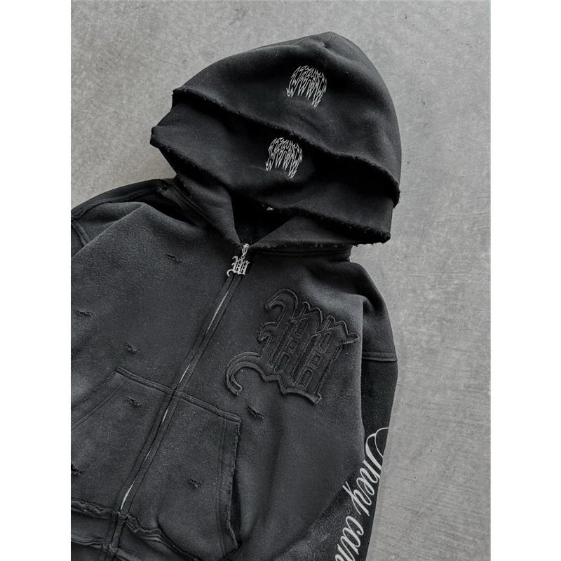 Bluza z kapturem Y2K Harajuku Punk Gotycka Luźna z haftowanym amerykańskim naszywką Casual Podwójny kaptur High Street Retro Sportowa Sui