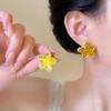 Super fairy yellow mesh earrings women's vacation style chiffon sweet stud earrings atmosphere seaside high-end color earrings
