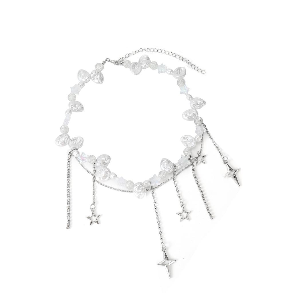 European and American Cold Wind Cross Star Diamond Imitation Pearl Necklace