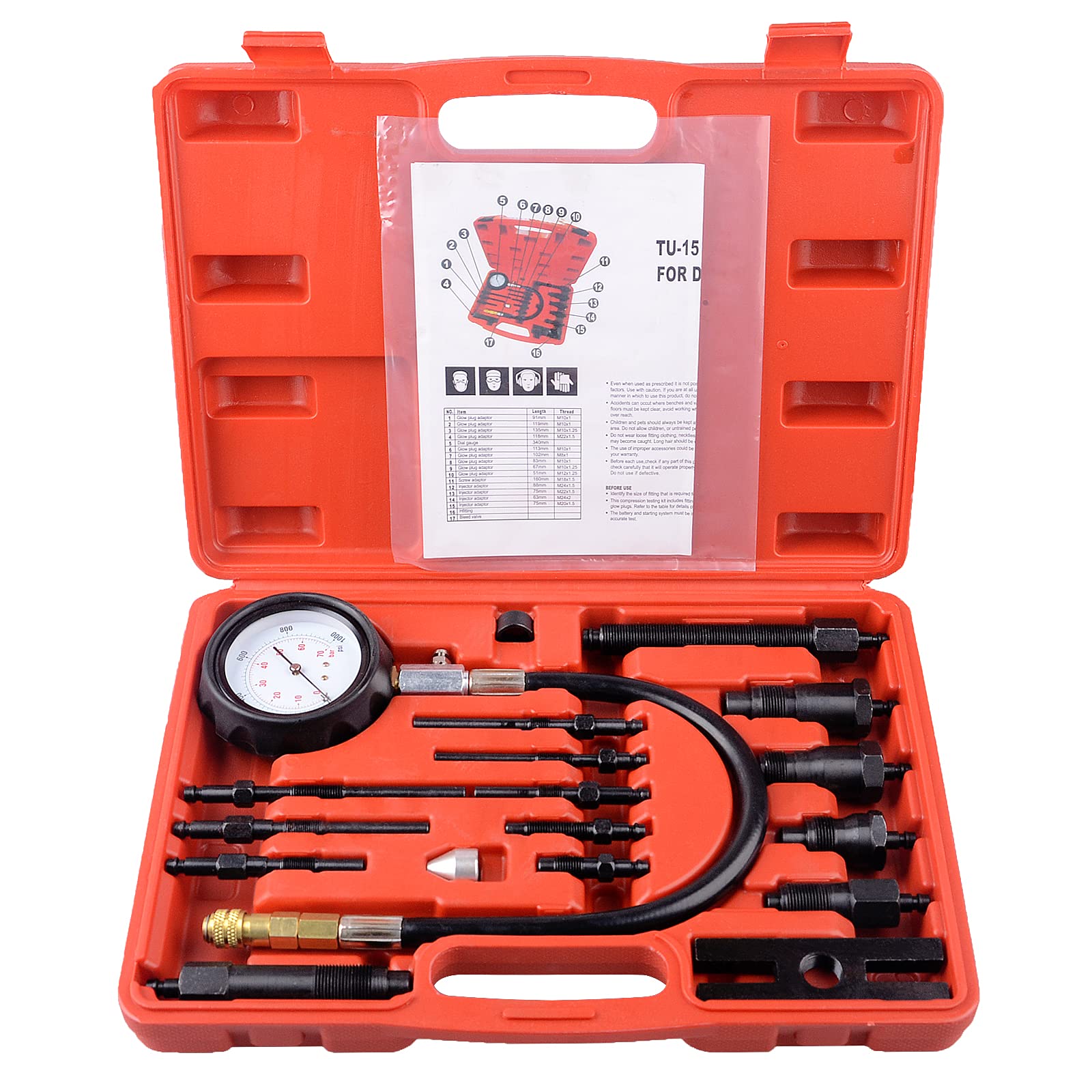 

DA YUAN 17-Piece Diesel Engine Compression Tester Kit Tool Set for Automotive Compressors