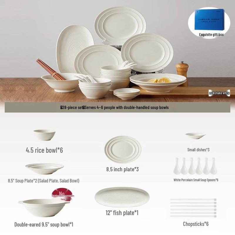 Wuhua Cream Style 28-Piece Ceramic Dinnerware Set