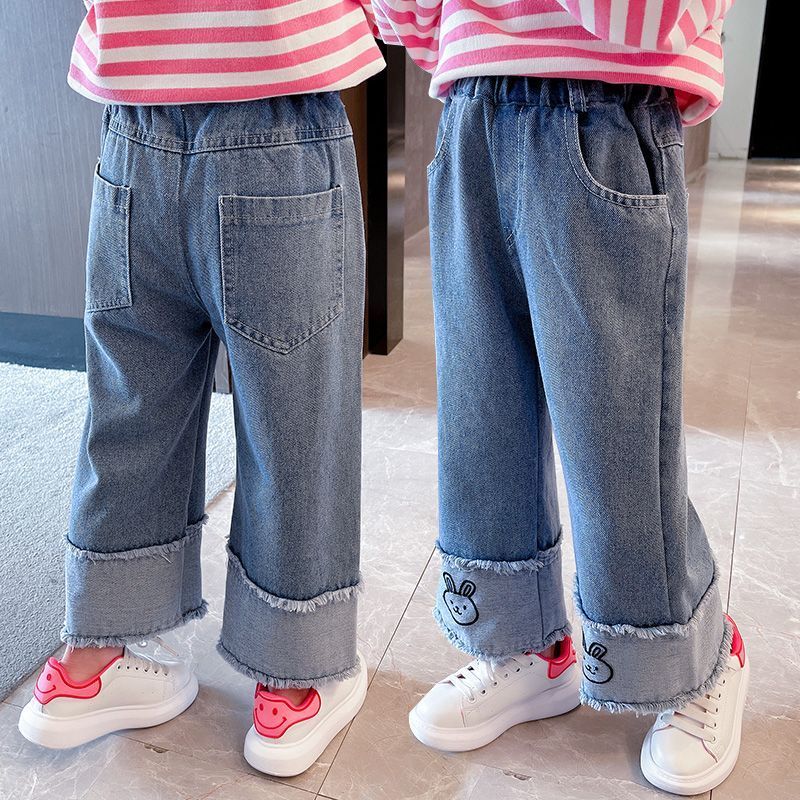 Girls' Jeans for Spring and Autumn Wide Legs Pant Spring Style Children's Clothing Pants