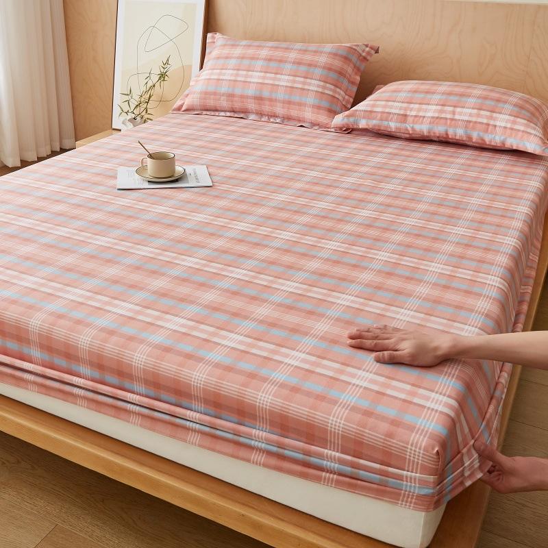 Fitted Sheet Single Piece Washed Cotton Non-Slip Brushed Mattress Cover Mattress Protector for Student Dormitory