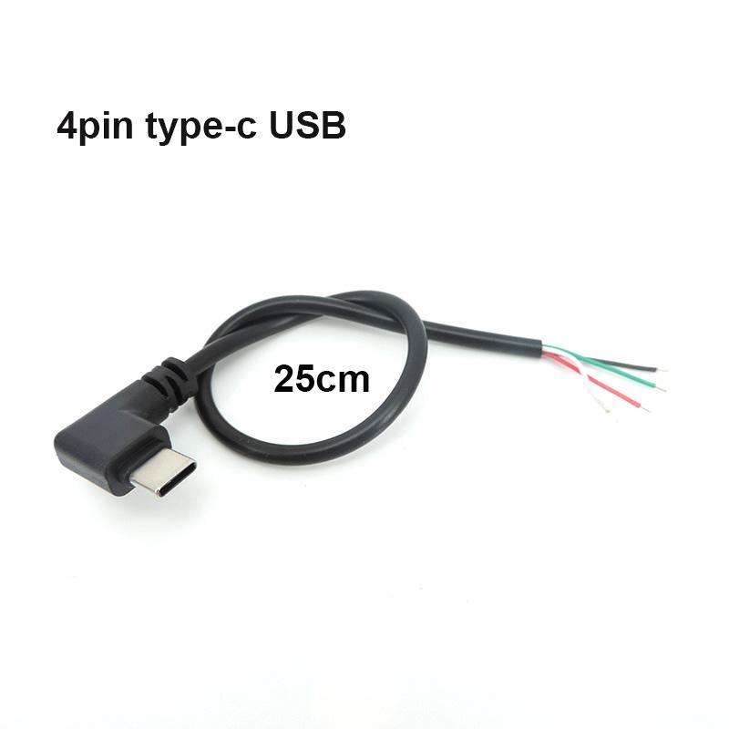 DIY Repair USB Male To Wire 4pin/2pin Micro USB 2.0 A Elbow Head Male Jack Type-c Extension Cable Line