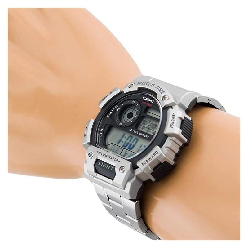 Casio YOUTH Series-Disc Digital Display Retro Leisure LCD Display Quartz Movement Stainless Steel Strap Japanese and Korean Watch AE-1400WHD-1