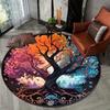 Velvet Crystal Velvet 3D Colorful Tree of Life Pattern Round Mat, Lightweight Washable Carpet, Suitable for Living Room Bedroom