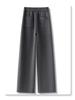 2024 Women's Gray Wool Wide-Leg Pants: Soft, Fleece-Lined, Thickened for Autumn/Winter