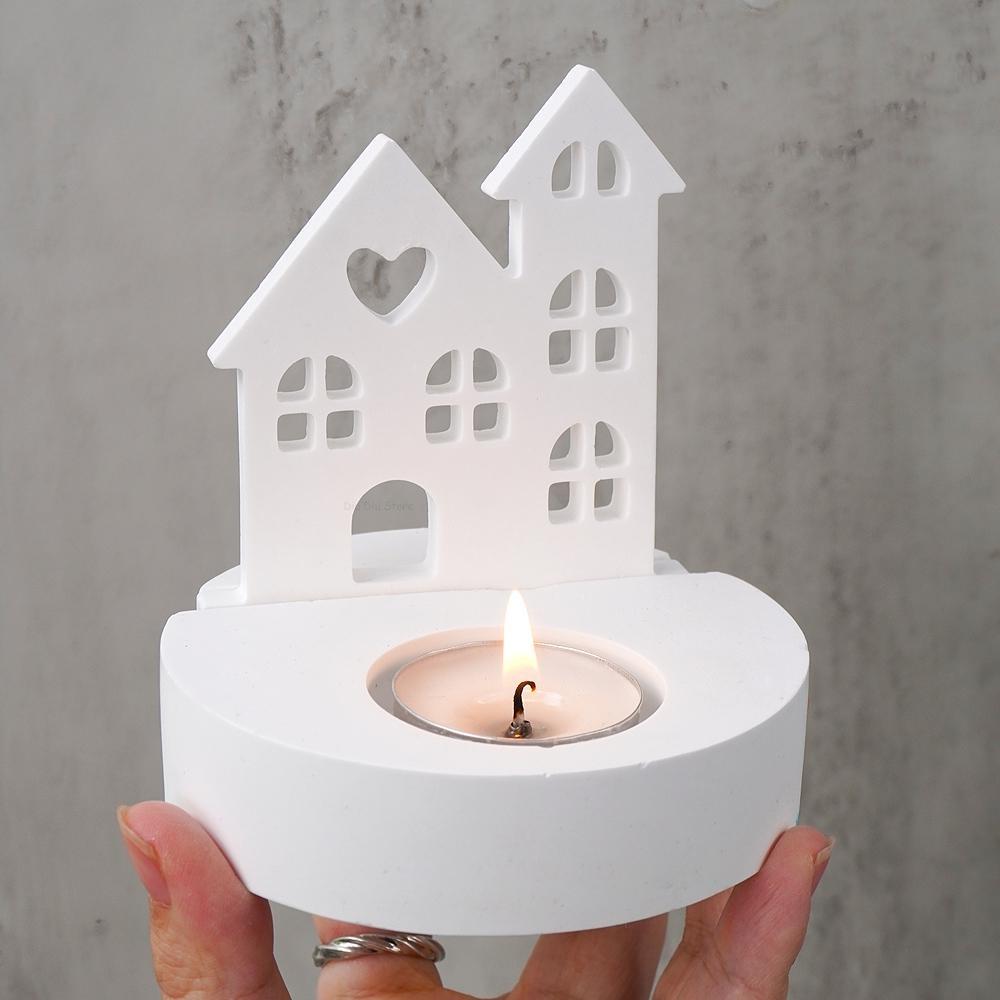 DIY Heart House Candlestick Silicone Mold Window Houses Tea Light Candle Holder Craft Gift Making Resin Gypsum Molds Home Decor