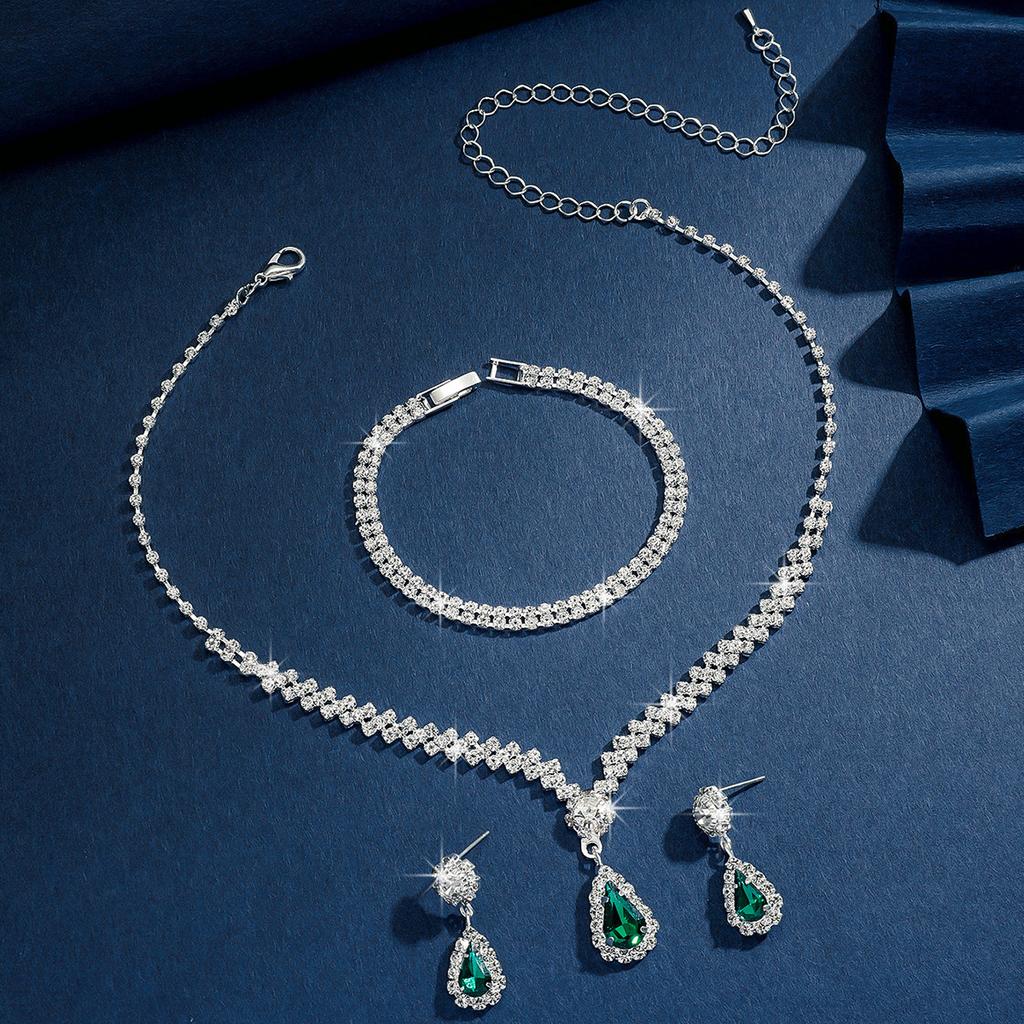 4PC Women's Fashion Simple Necklace Earrings Bracelet Zircon Set Suitable for Wedding, Party, Festival Gifts