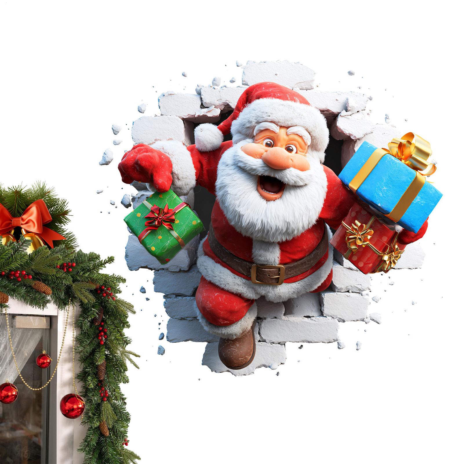 

Christmas Window Stickers Santa Claus Broken Wall Decals Removable 3D Visual Design Art Sticker For Home Kitchen Bathroom China Mainland