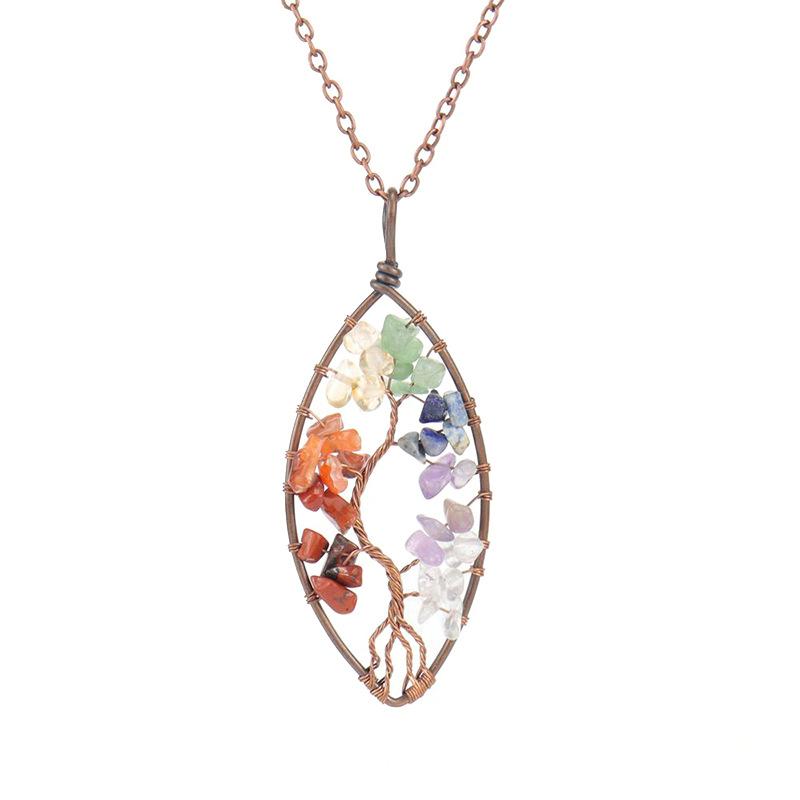Differential Valuation Hand Wrapped Natural Gravel Tree Of Life Leaf Necklace N03
