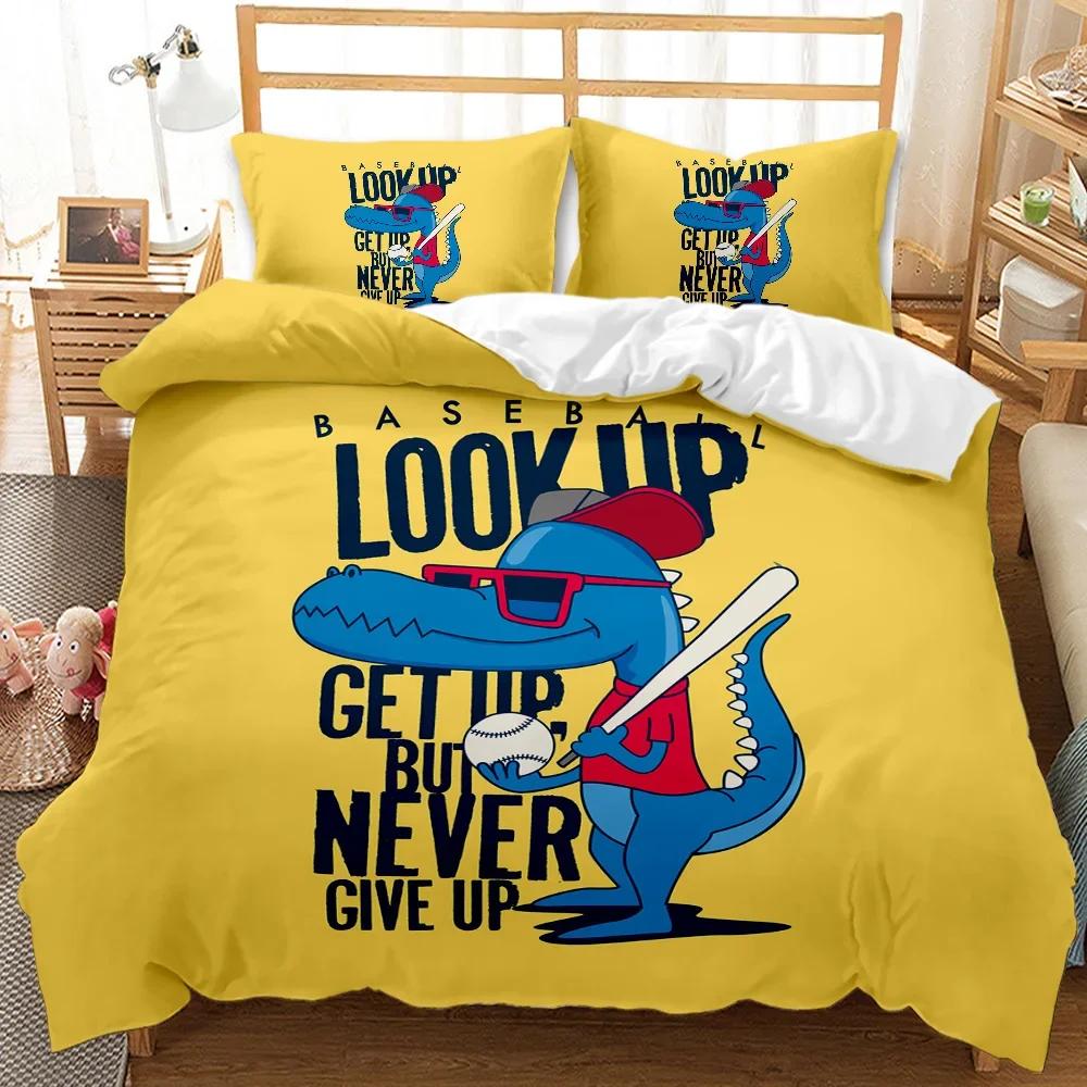 Dinosaurier Bettbezüge Kissenbezüge Sets Polyester Liebliches Design 3D Cartoon Bettdeckenbezug Kundenspezifisch bedrucktes Bettwäscheset Queen Size