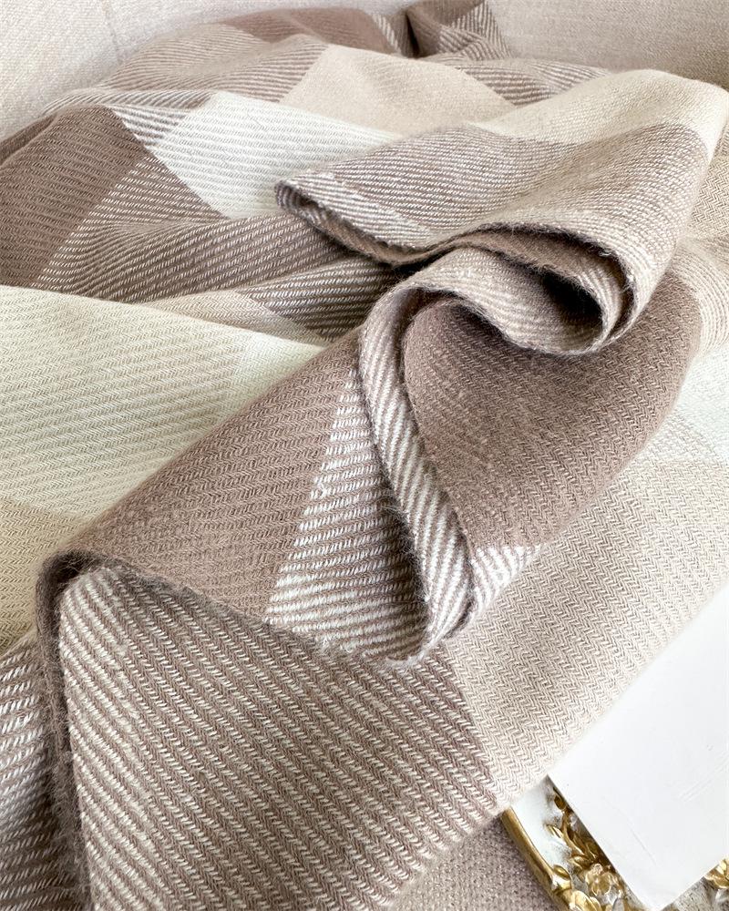 Unisex Korean Plaid Thick Winter Scarf with Tassels - Imitation Cashmere Shawl