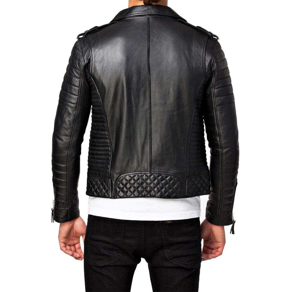SKINOUTFIT Men's Genuine Lambskin Black Leather Jacket Stylish Motorcycle Bomber Biker Outerwear MJ 57