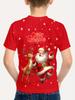 Red Christmas Kids T-Shirt With Santa Claus And Reindeer Print Suitable For Holiday Celebrations