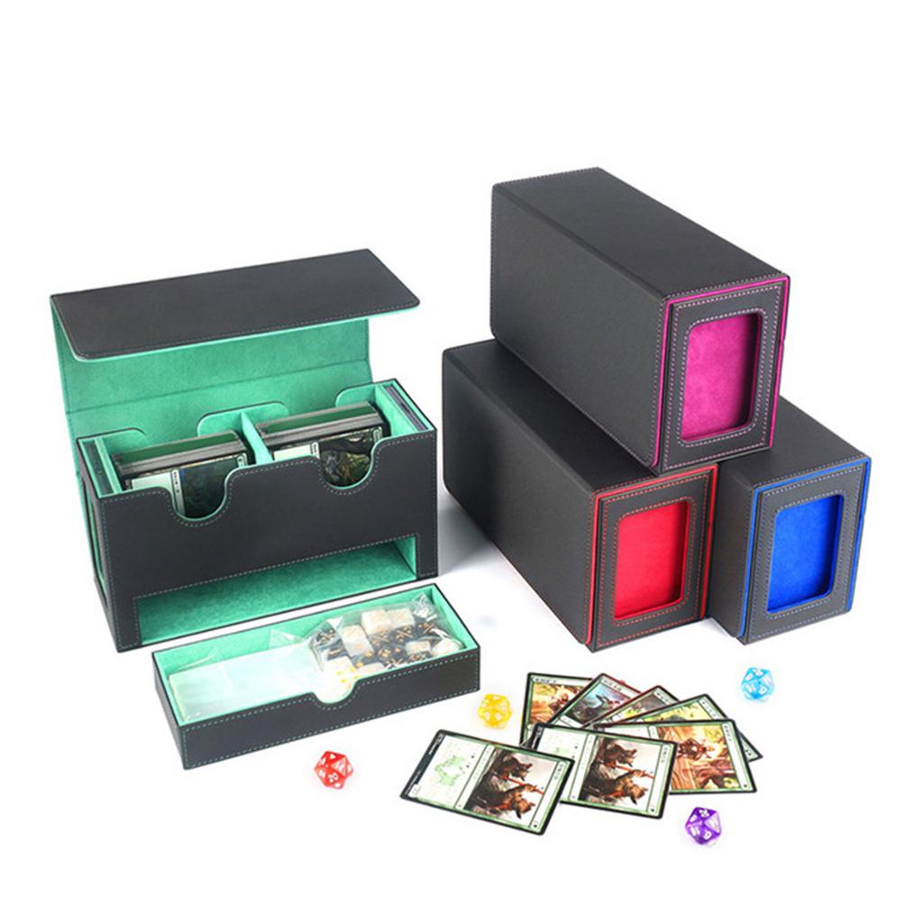 PU Leather Trading Card Deck Box Board Game Card Carrying Organizers Scratch Resistant Card Storage Case with Drawer