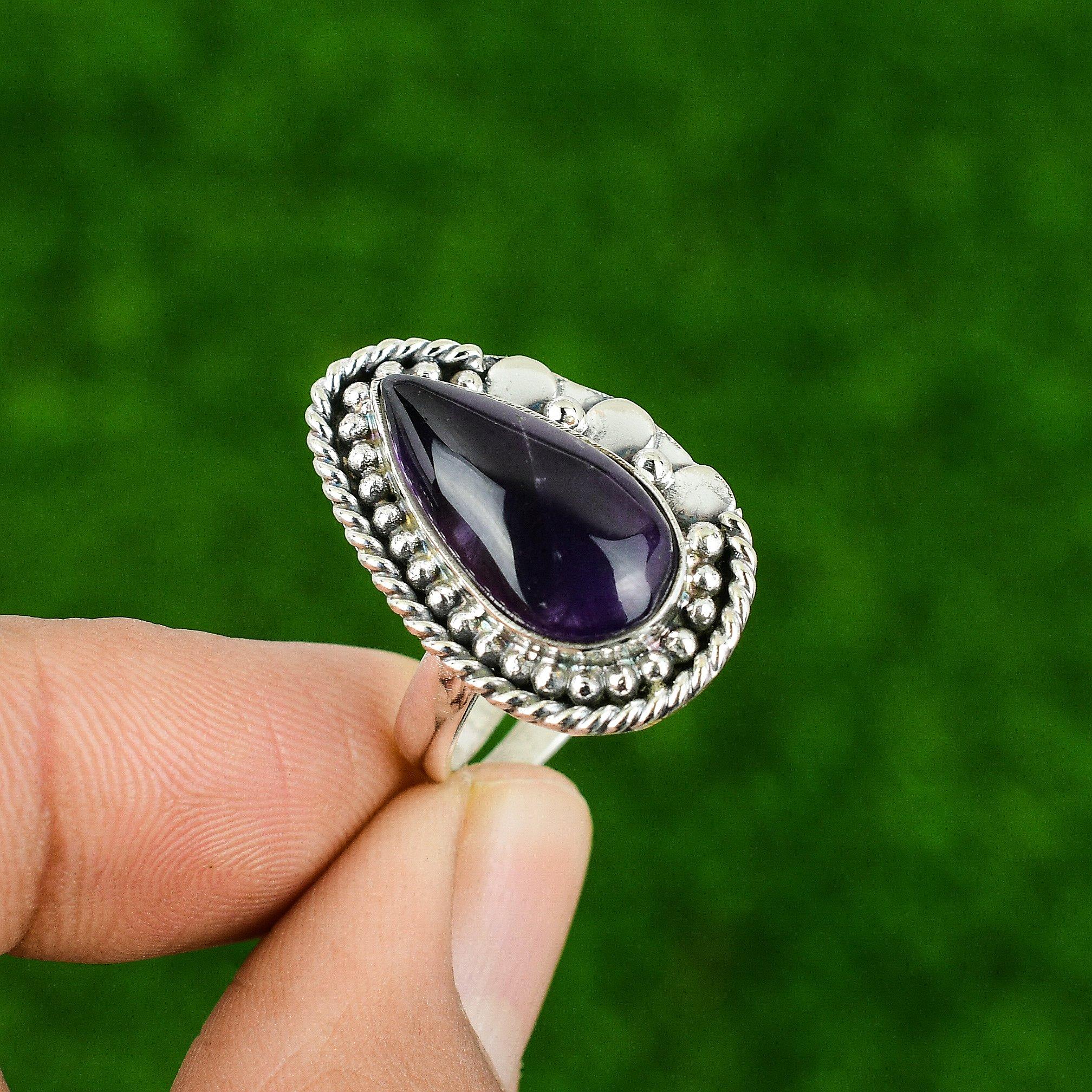 

925 Silver African Amethyst Stone February Daughter Anniversary New Ring Jewelry Adjustable