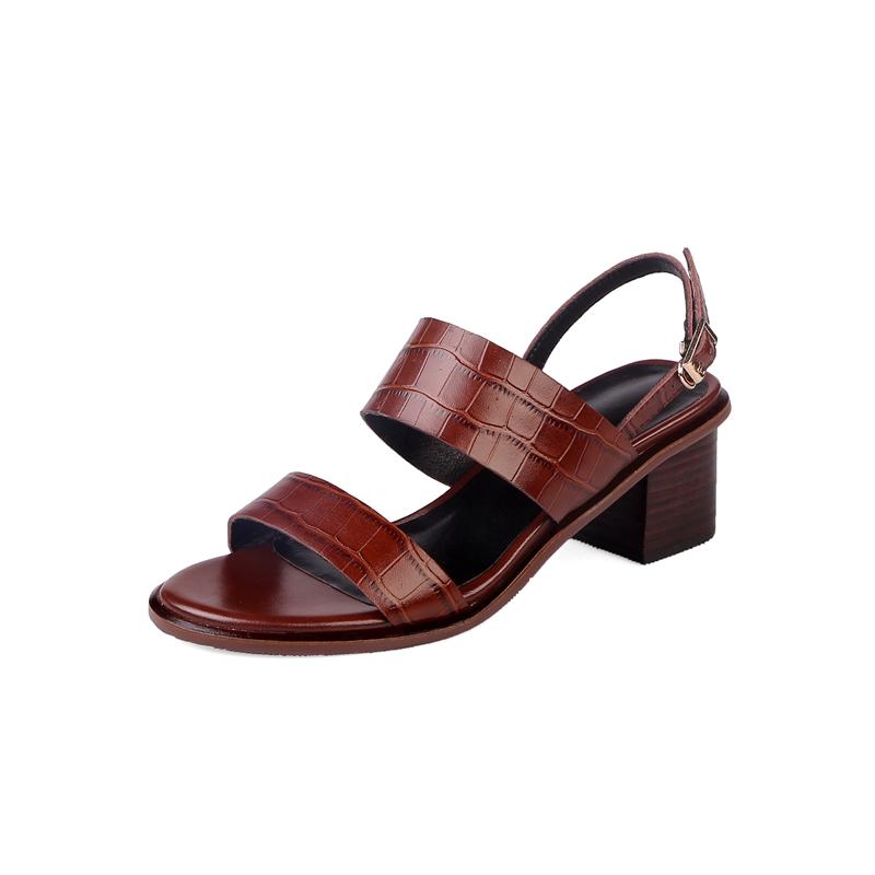 Open Toe Shoes Summer Women Sandals 2024 New Fashion Buckles Genuine Leather Thick Heels Pumps Buckles Party Basic Shoes Woman