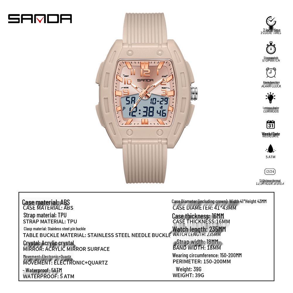 Sanda Unisex Multi-Functional Luminous 50M Waterproof Student Watch with Sunray Dial