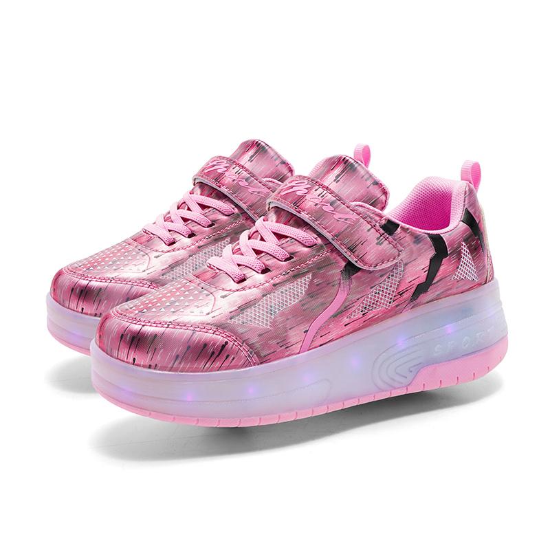 

29-40 Дитяча двоколісна зарядка USB Runaway Shoes LED light-light катання на роликах спортивне взуття дівчина ковзани 29 рожевий