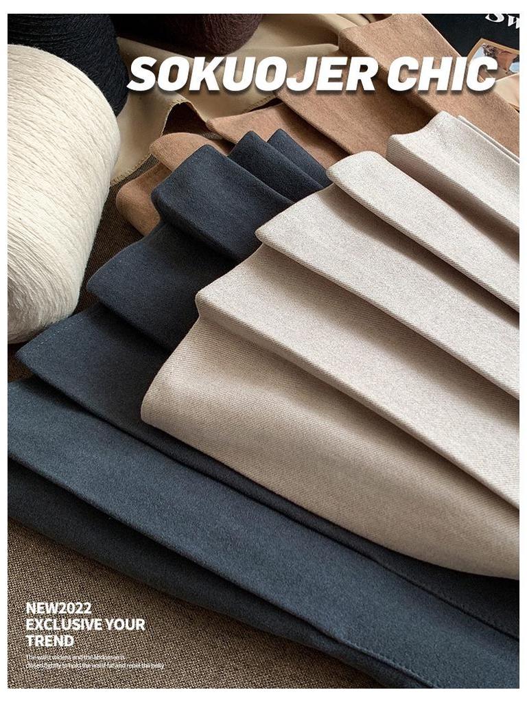 Jupe plissée trapèze noire de haute qualité pour femme - Épaisse, taille haute, amincissante, grande taille, longueur courte pour l'automne et l'hiver.