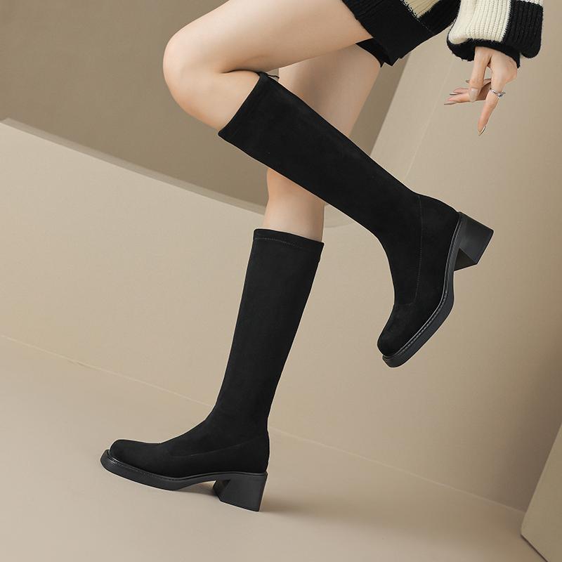 Krazing Pot Flock შემოდგომის ზამთრის ფეხსაცმელი Med Heels ზომა 43 Stovepipe Boots Round Toe Keep Warm Keep Zipper High Boots